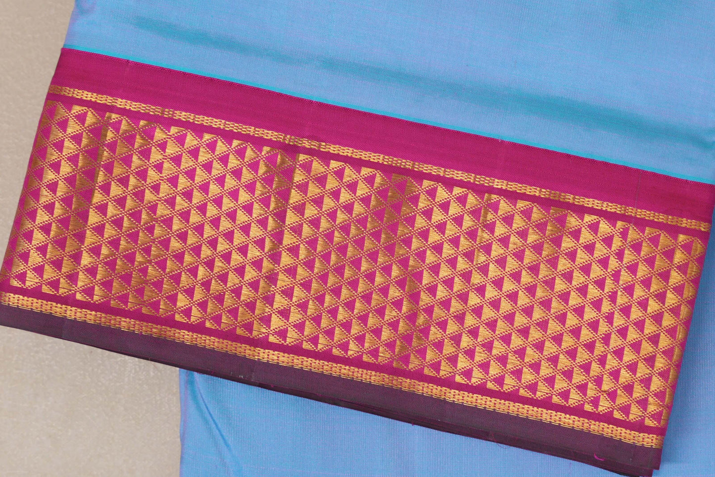 Sky Blue Ten Yards Silk Saree border zoom