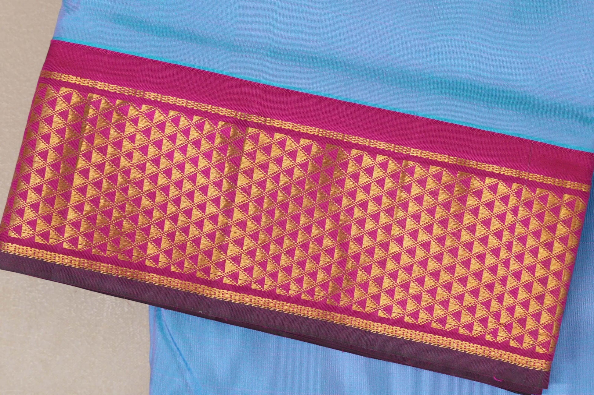 Sky Blue Ten Yards Silk Saree border zoom