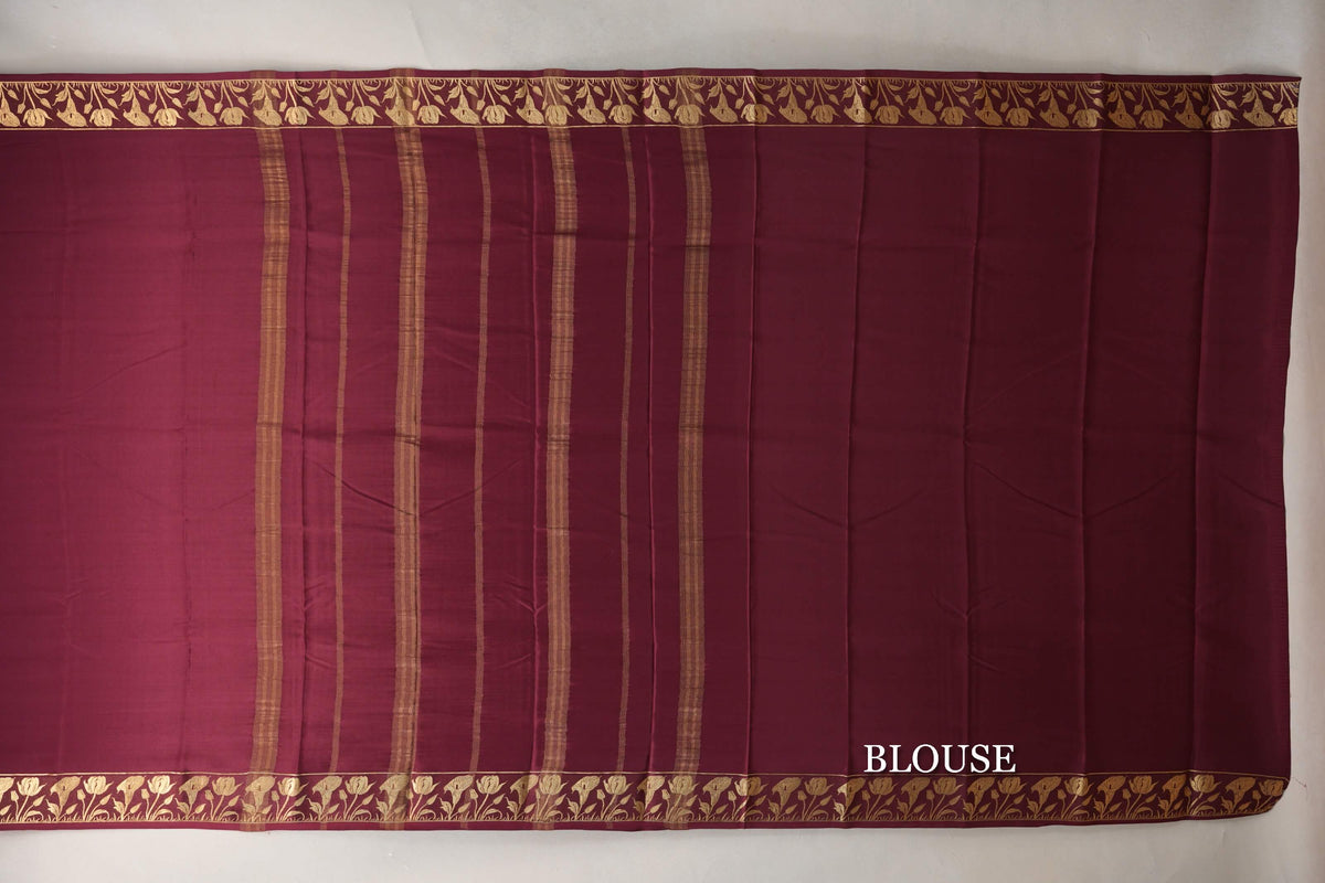 Reddish Maroon Mysore Silk Saree blouse