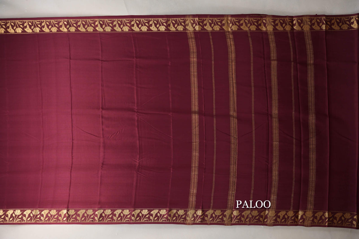 Reddish Maroon Mysore Silk Saree paloo