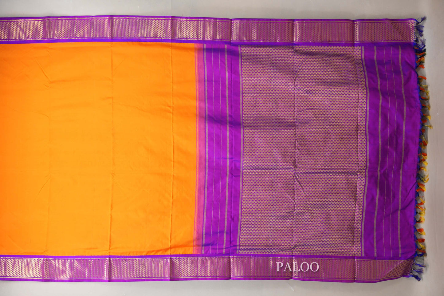 Mango Yellow Ten Yards Silk Saree paloo
