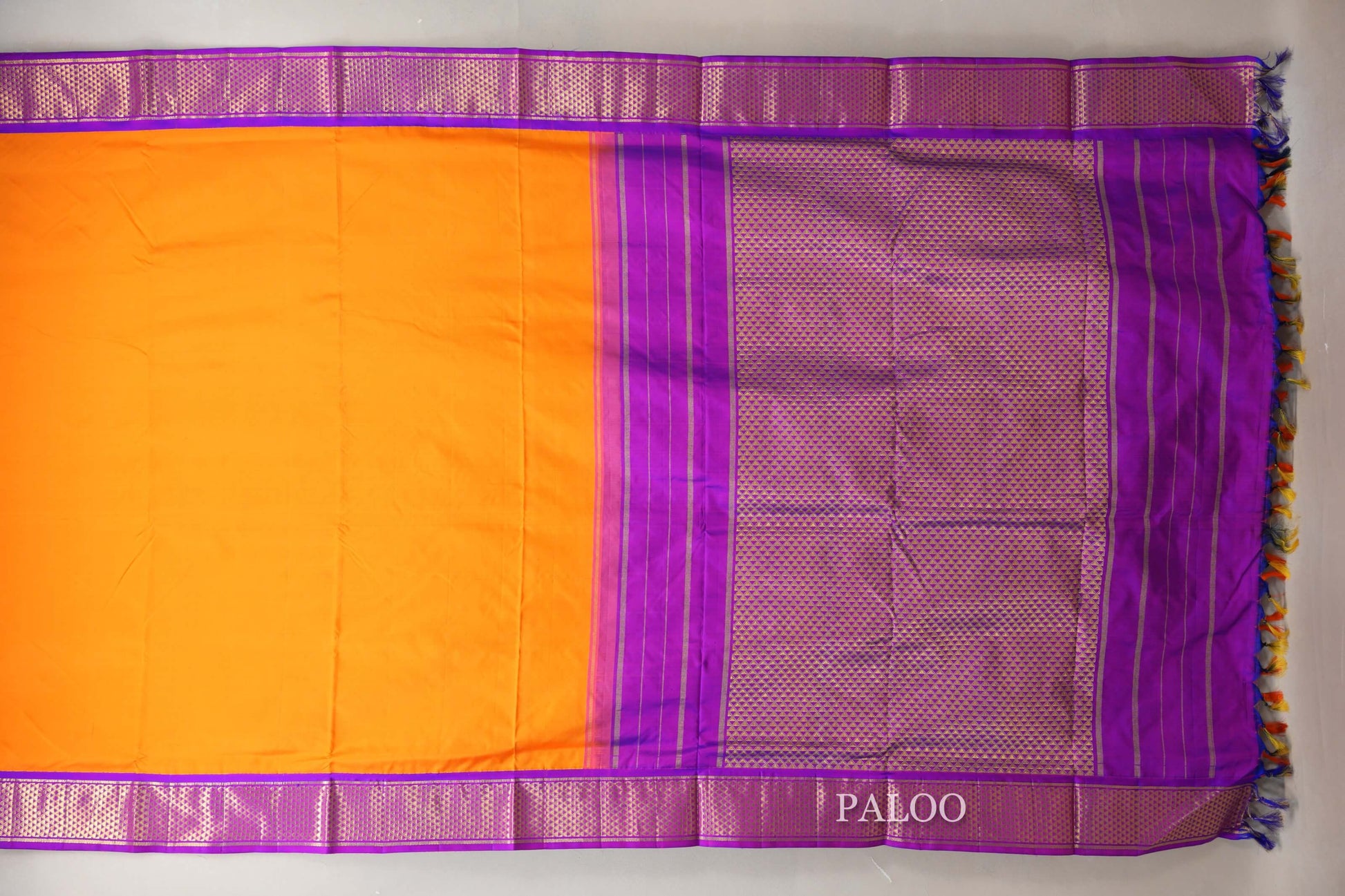 Mango Yellow Ten Yards Silk Saree paloo