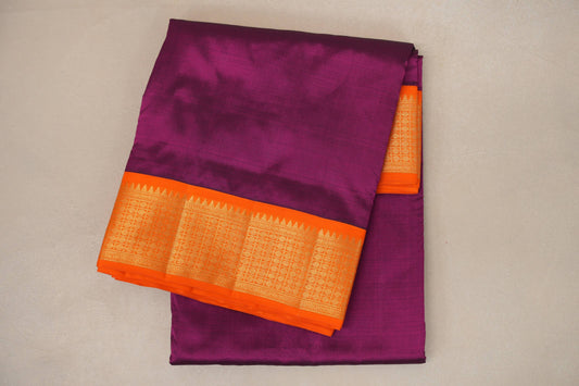 folded Magenta with Orange Borders Ten Yards Silk Saree 