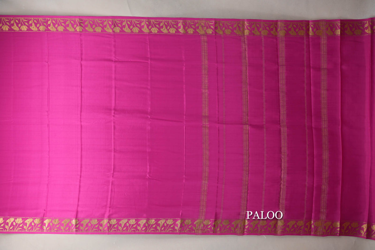 Bright Rani Pink Mysore Silk Saree paloo