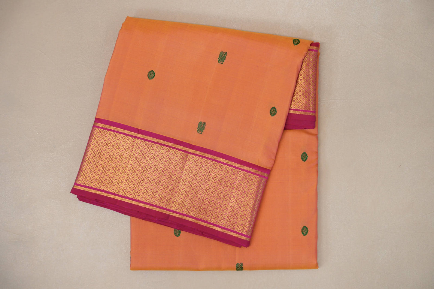 folded Peach Ten Yards Silk Saree