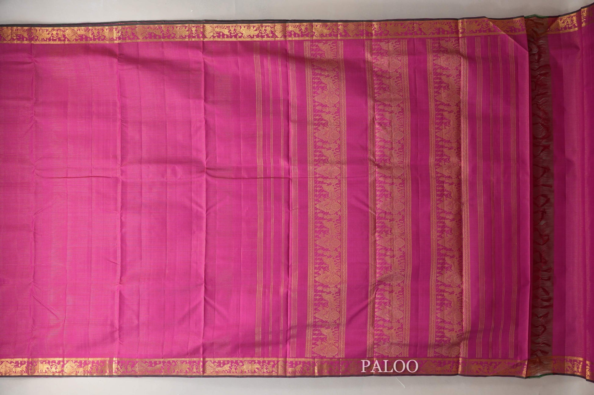 Rani Pink Ten Yards Silk Saree paloo