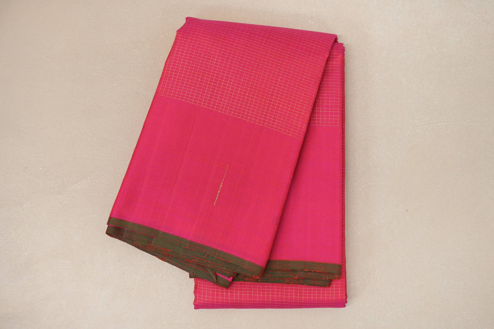 folded Bright Pink Zari Checks Vintage Kanjivaram Silk Saree 
