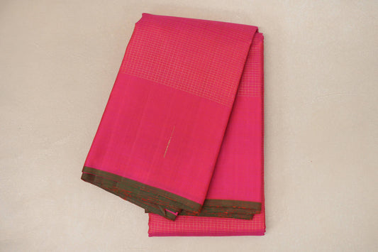 folded Bright Pink Zari Checks Vintage Kanjivaram Silk Saree 