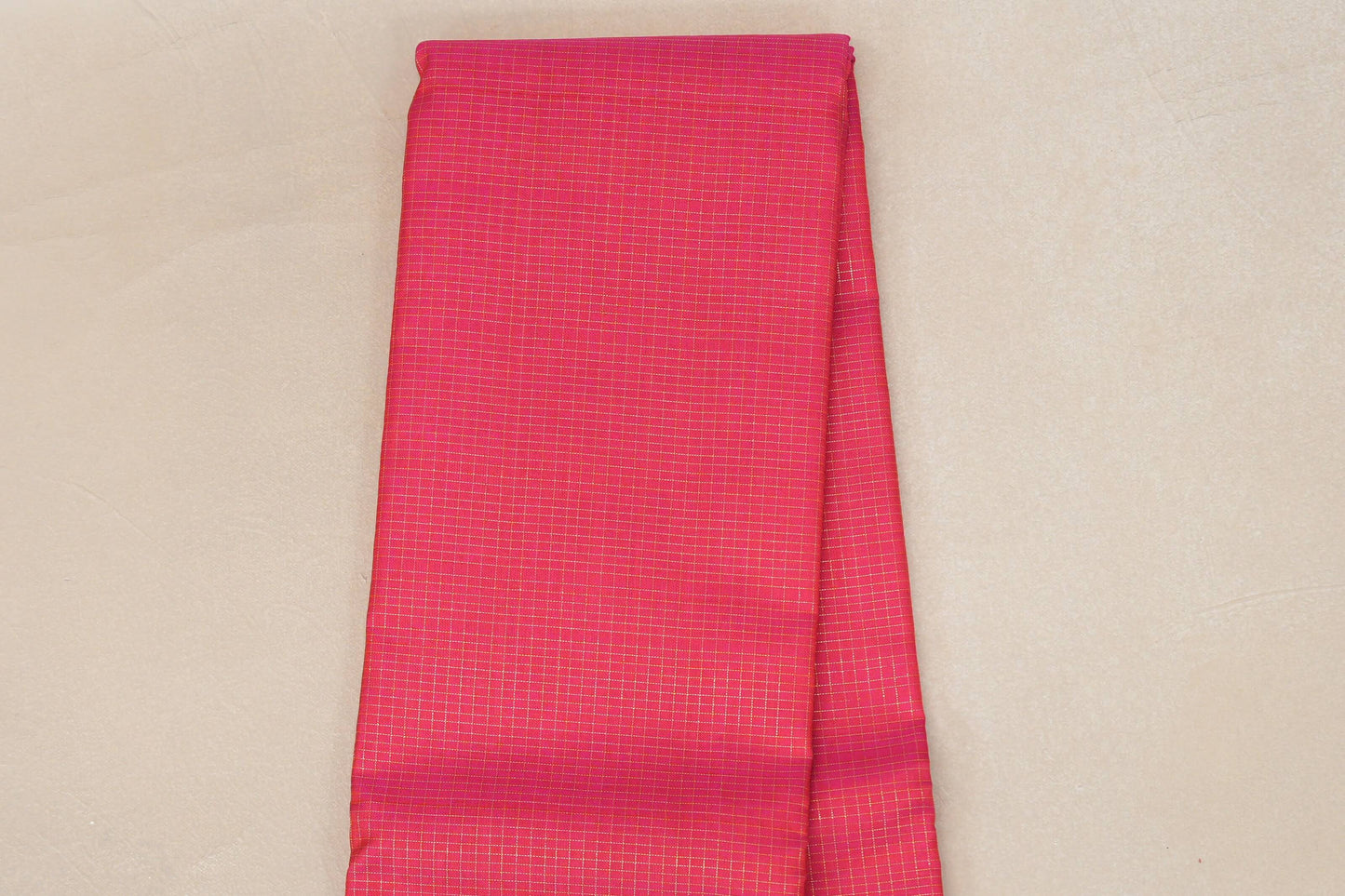 Bright Pink Zari Checks Vintage Kanjivaram Silk Saree body zoom