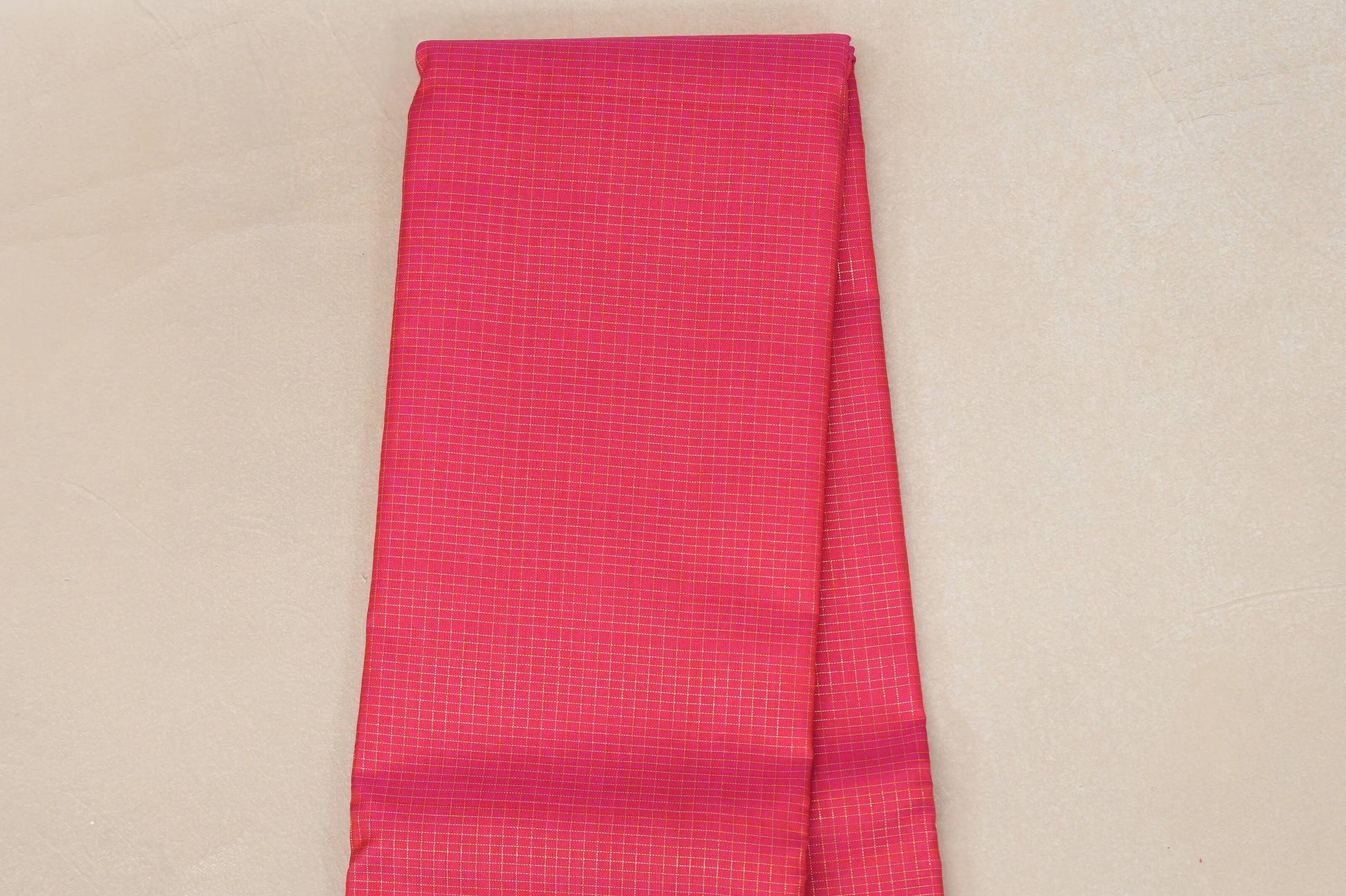 Bright Pink Zari Checks Vintage Kanjivaram Silk Saree body zoom