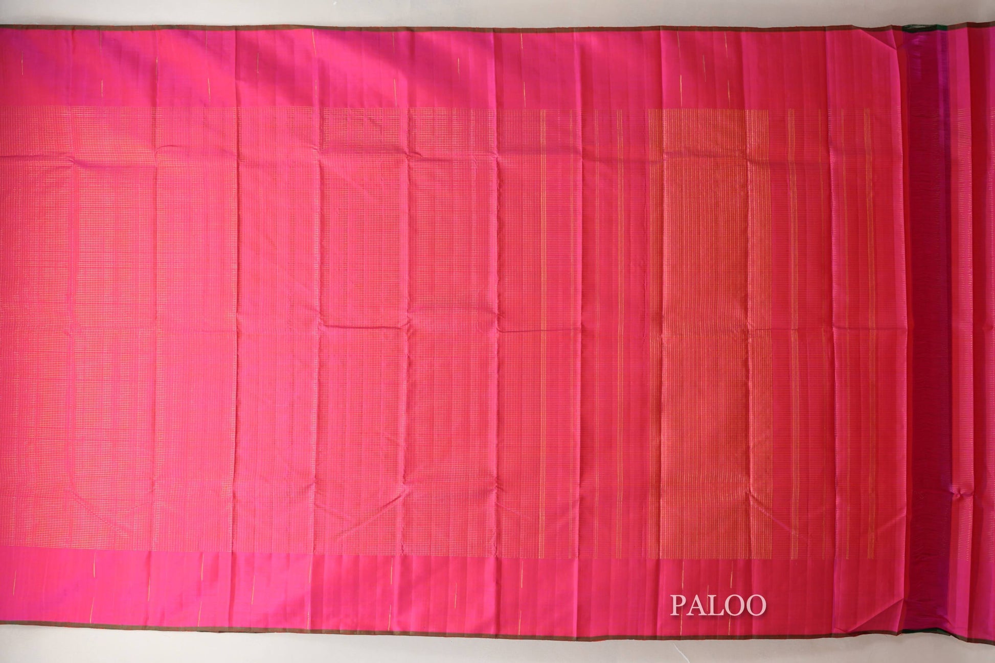 Bright Pink Zari Checks Vintage Kanjivaram Silk Saree paloo