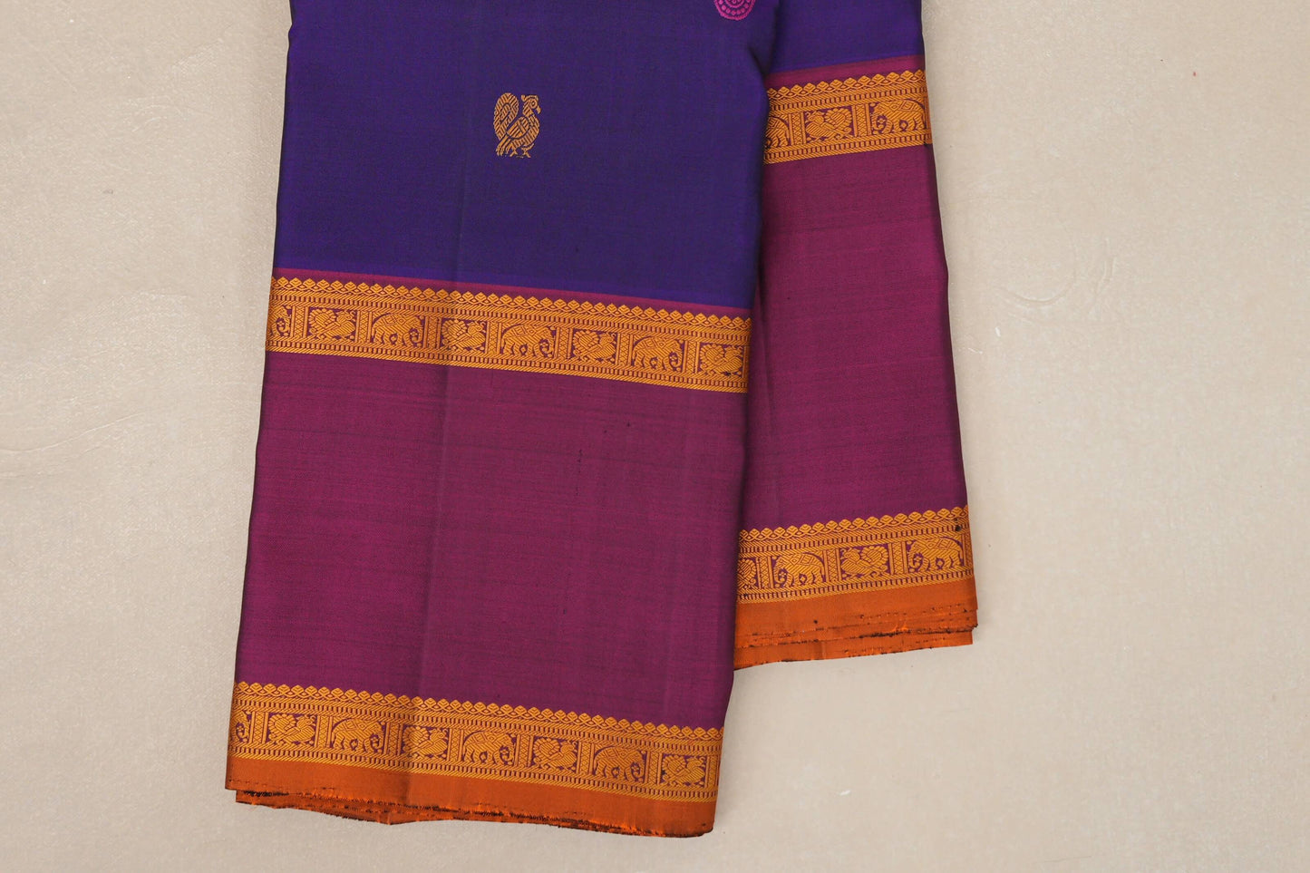 Deep Violet Vintage Thread woven Kanjivaram Silk Saree  border zoom