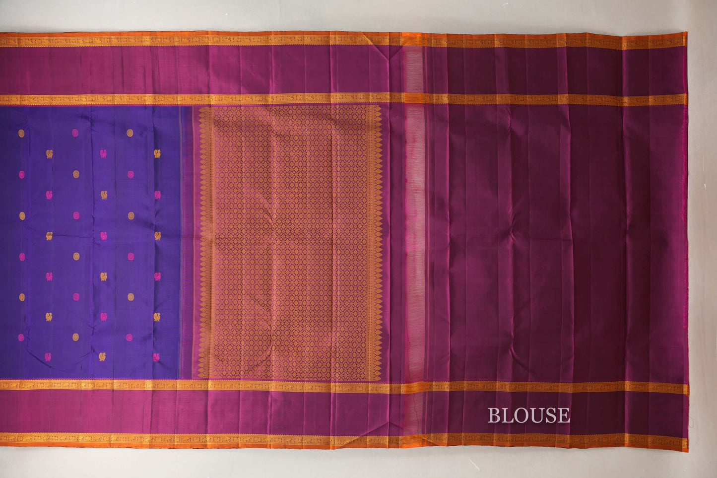 Deep Violet Vintage Thread woven Kanjivaram Silk Saree  blouse