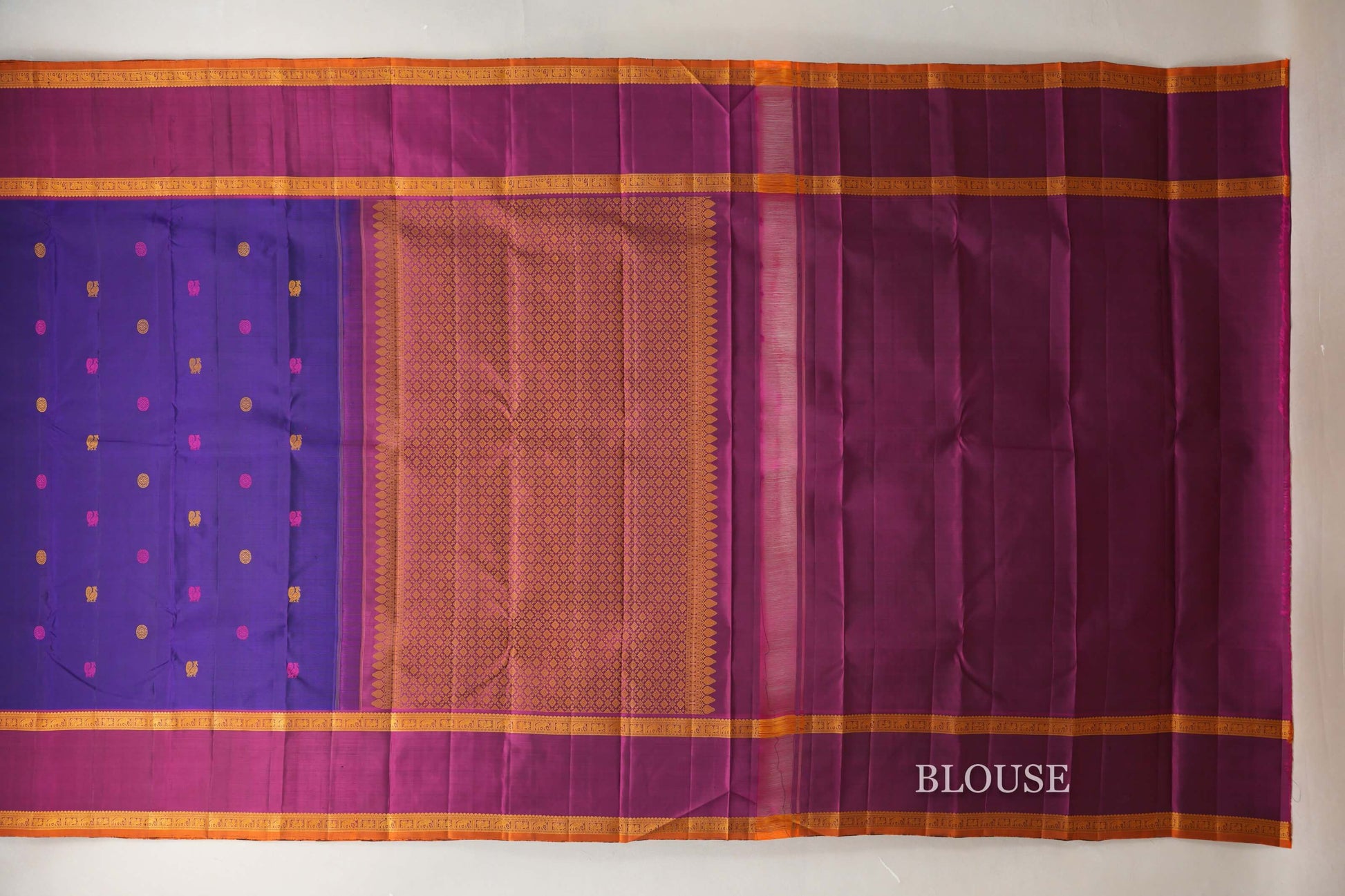 Deep Violet Vintage Thread woven Kanjivaram Silk Saree  blouse