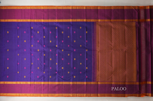 Deep Violet Vintage Thread woven Kanjivaram Silk Saree  paloo