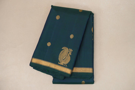 folded Peacock Green Vintage Kanjivaram Silk Saree 