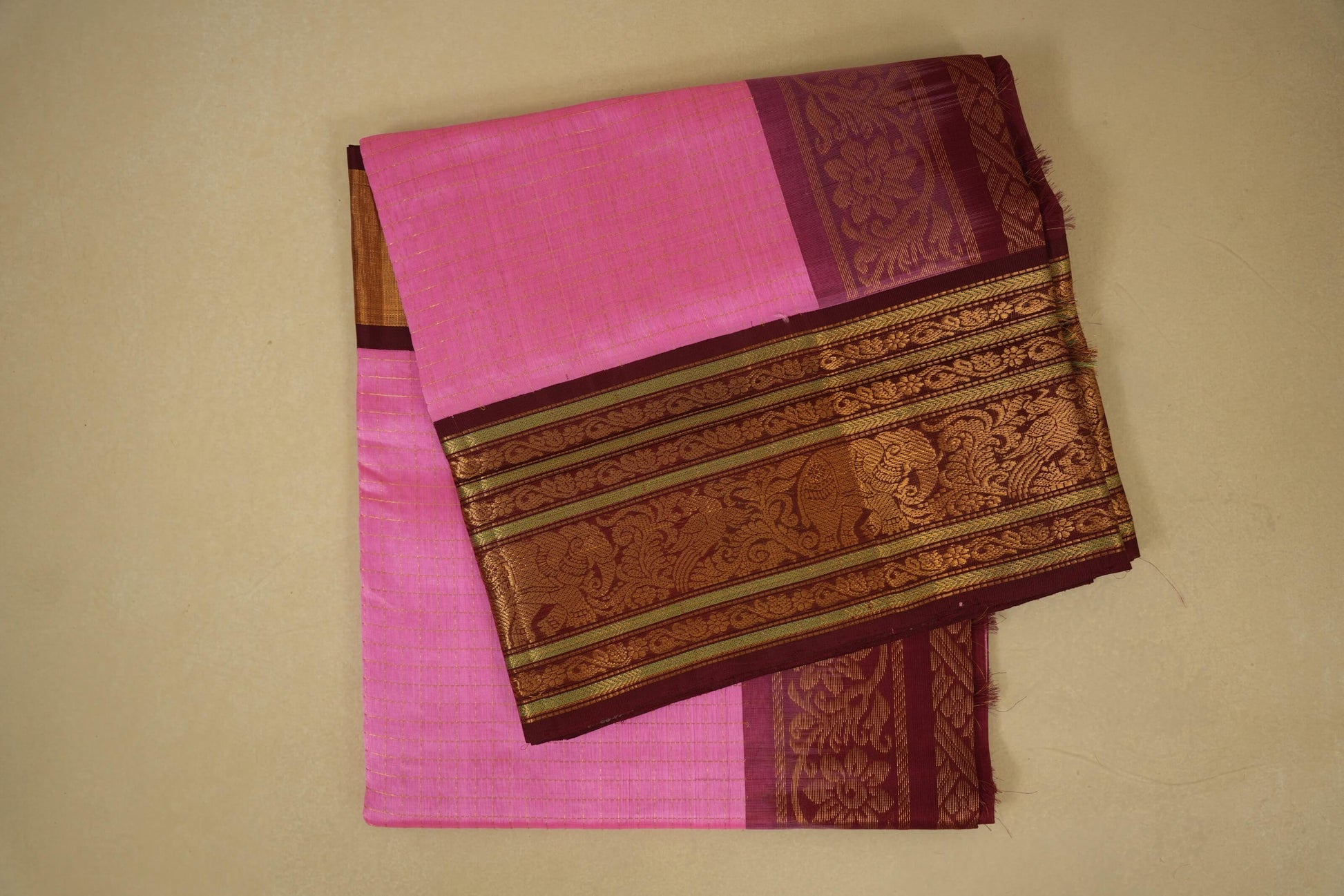 Pink vintage silk cotton saree