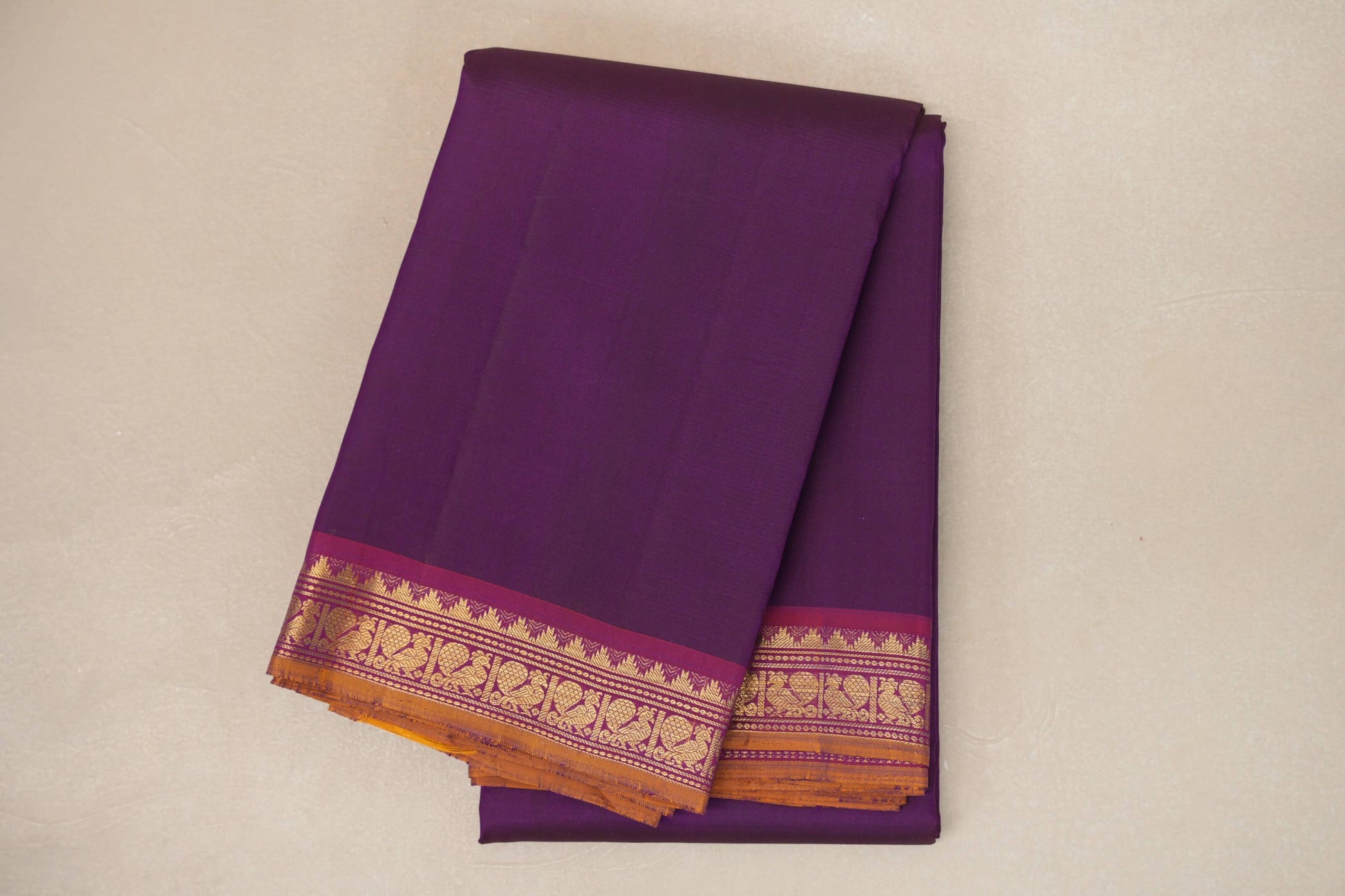 folded Royal Purple Vintage Kanjivaram Silk Saree