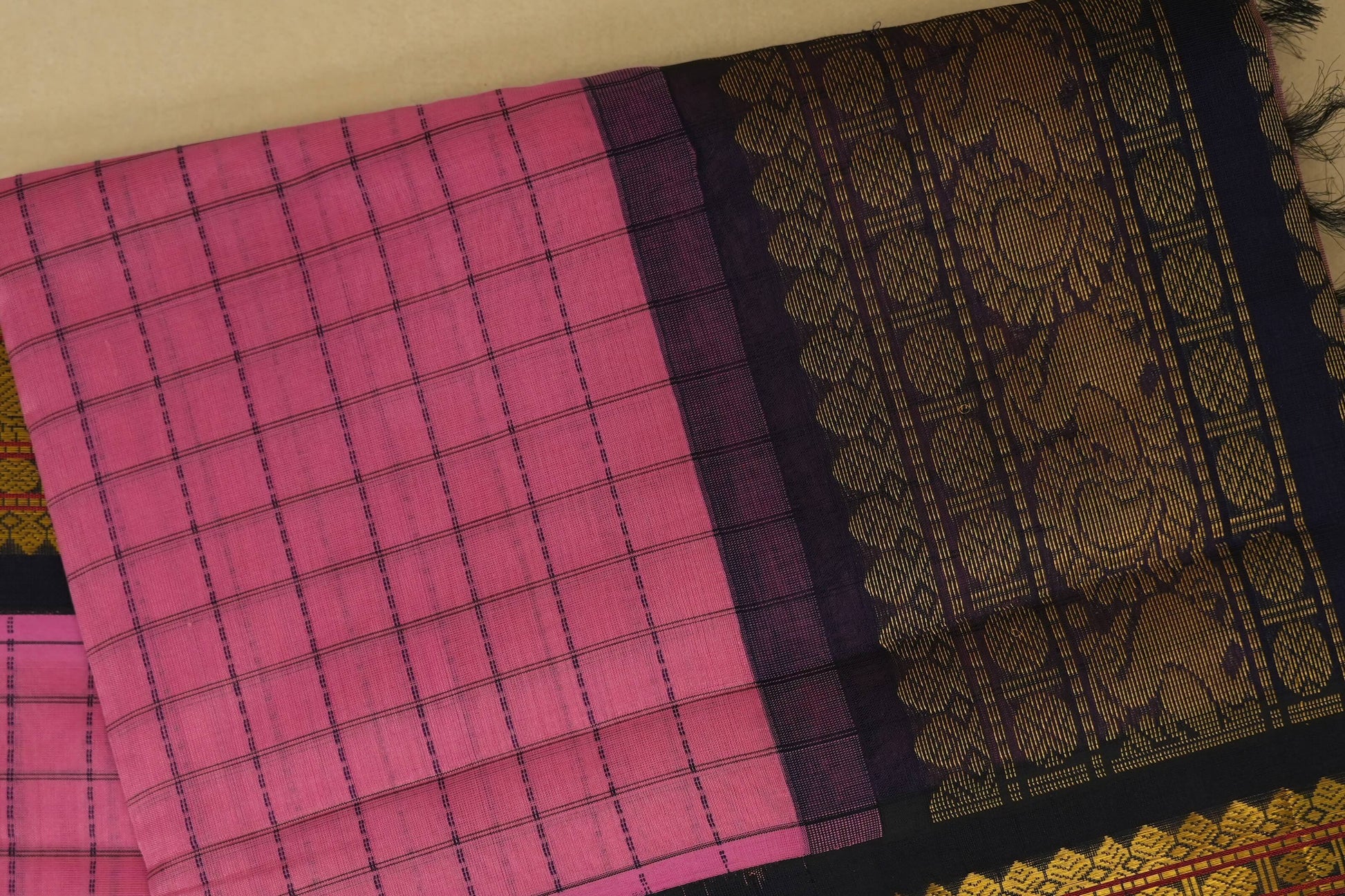 checked vintage silk cotton saree