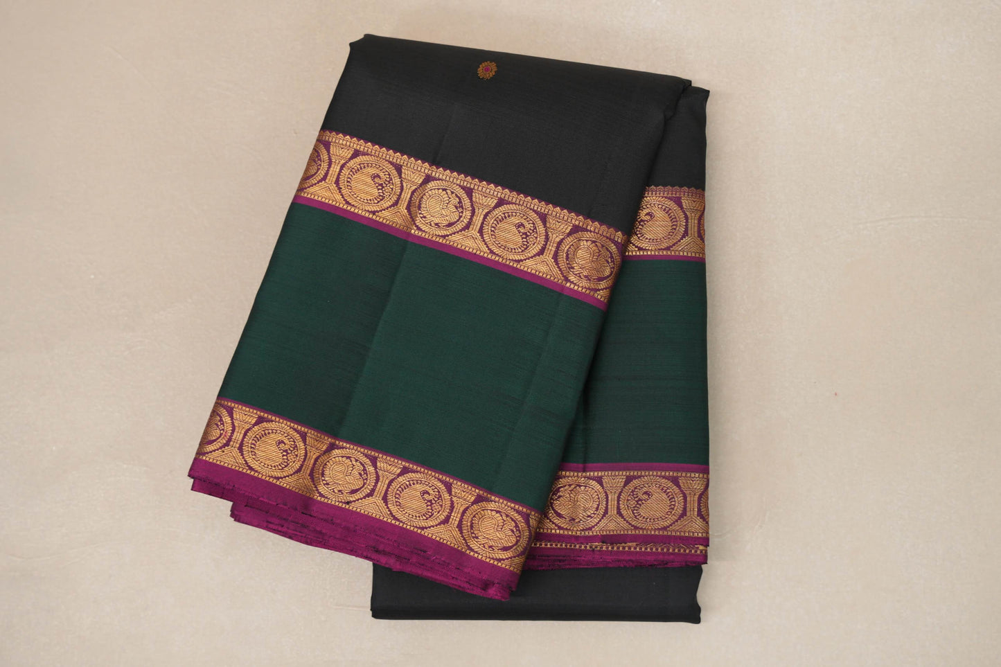 folded Black Vintage Kanjivaram Silk Saree