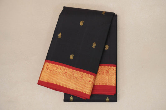 folded Black Vintage Kanjivaram Silk Saree