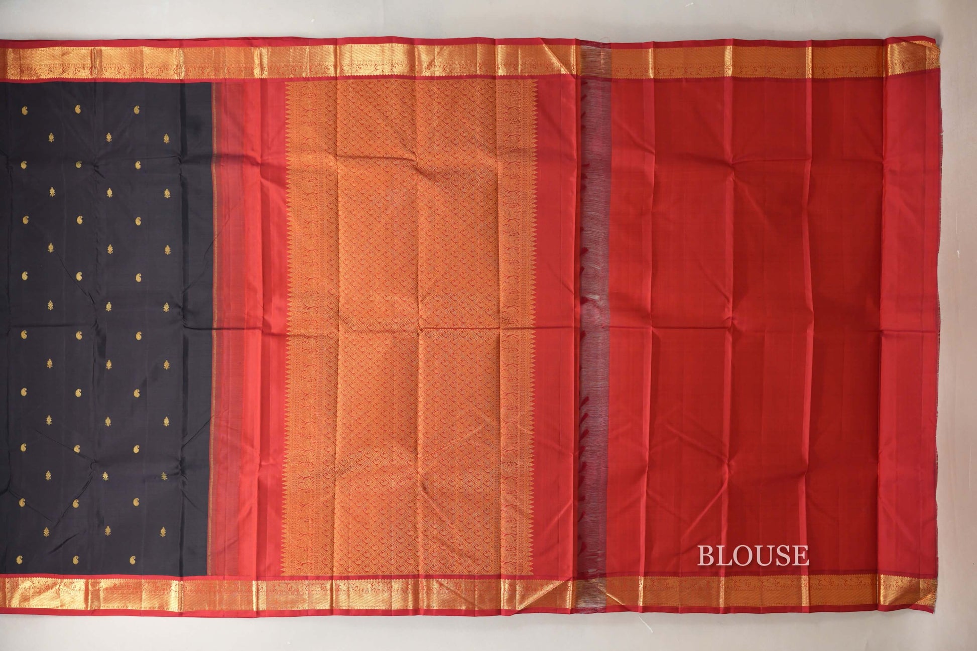 Black Vintage Kanjivaram Silk Saree blouse