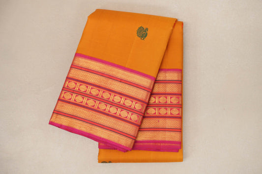 Mango Yellow with Multi Color Borders Vintage Kanjivaram Silk Saree