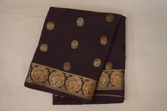 folded Coffee Brown Mysore Silk Saree 