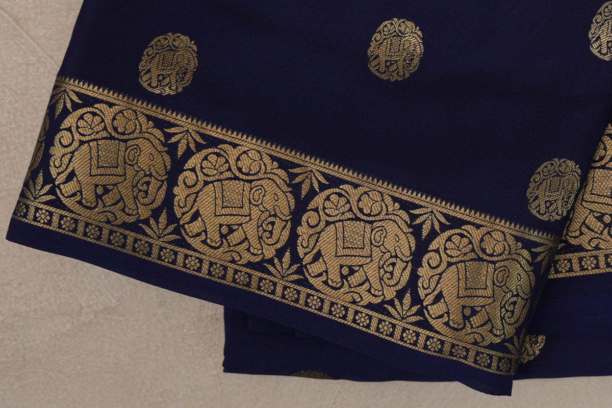 Navy Blue Mysore Silk Saree border zoom