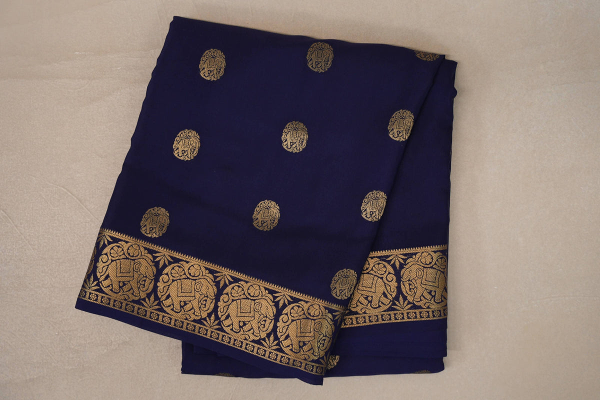 folded Navy Blue Mysore Silk Saree