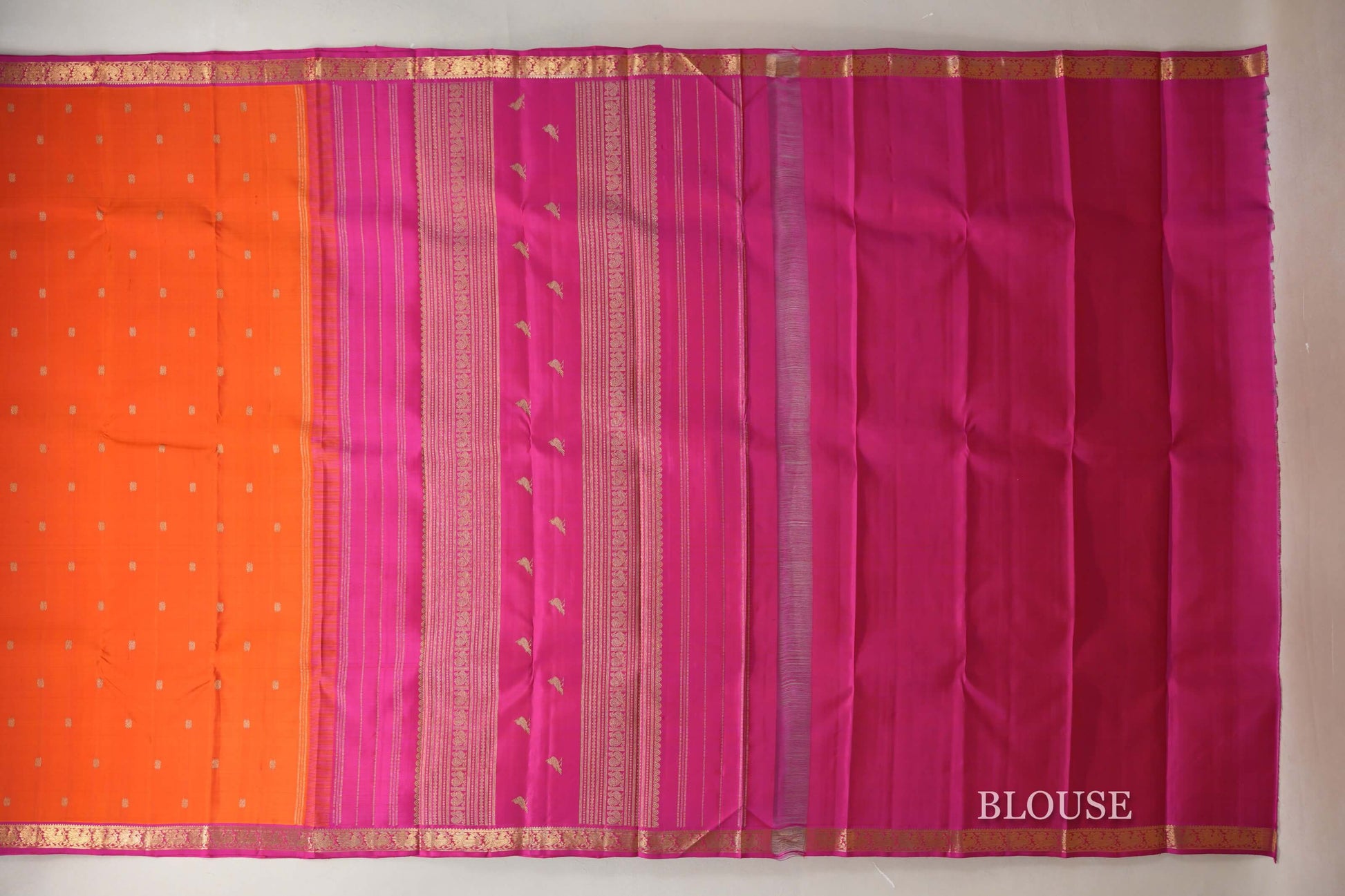 Bright Orange Heirloom Kanjivaram Silk Saree blouse
