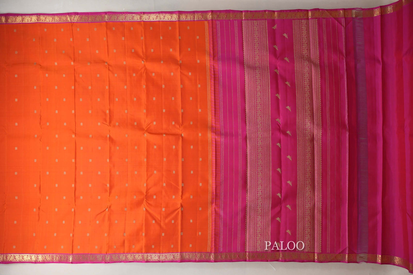 Bright Orange Heirloom Kanjivaram Silk Saree paloo