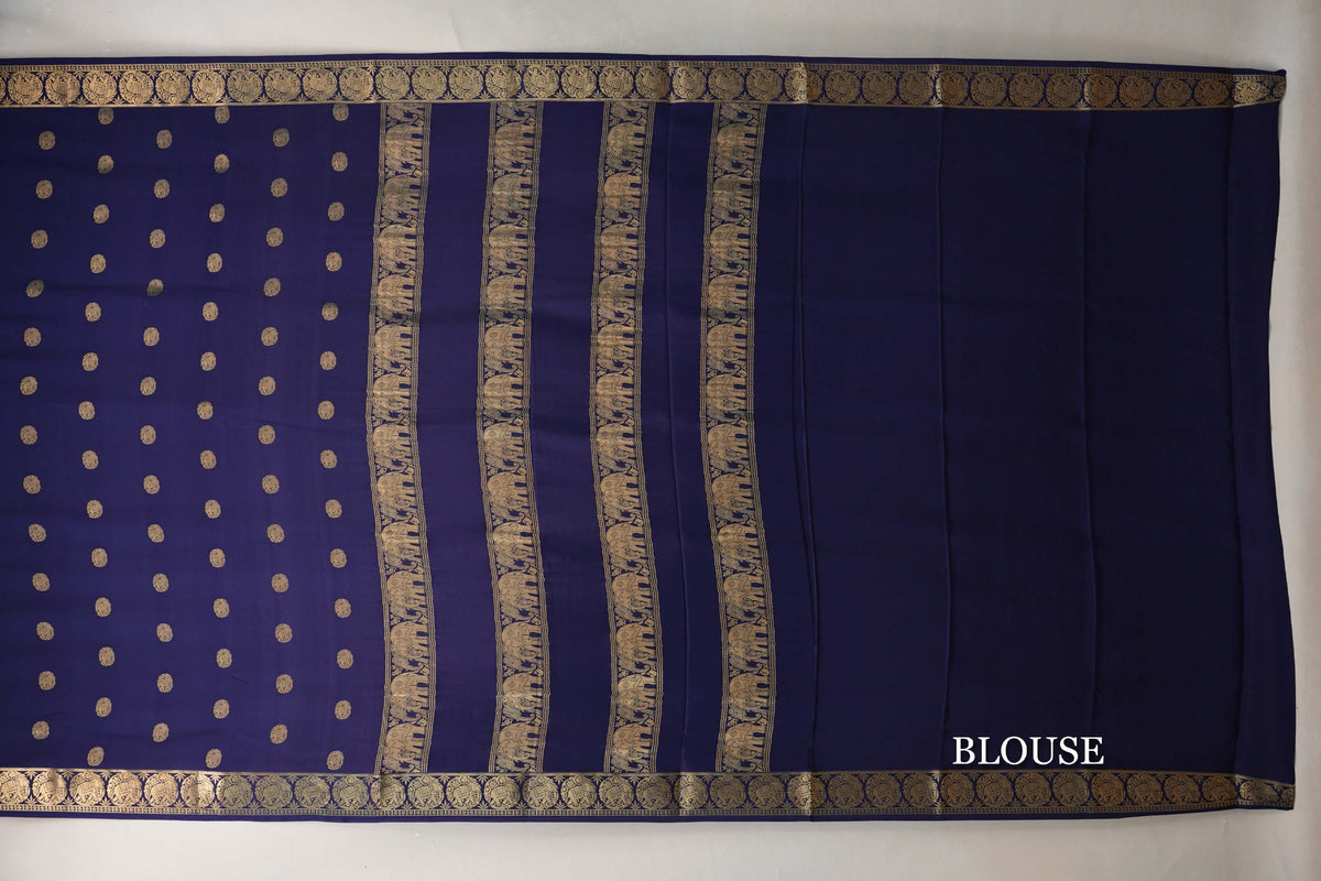 Navy Blue Mysore Silk Saree blouse