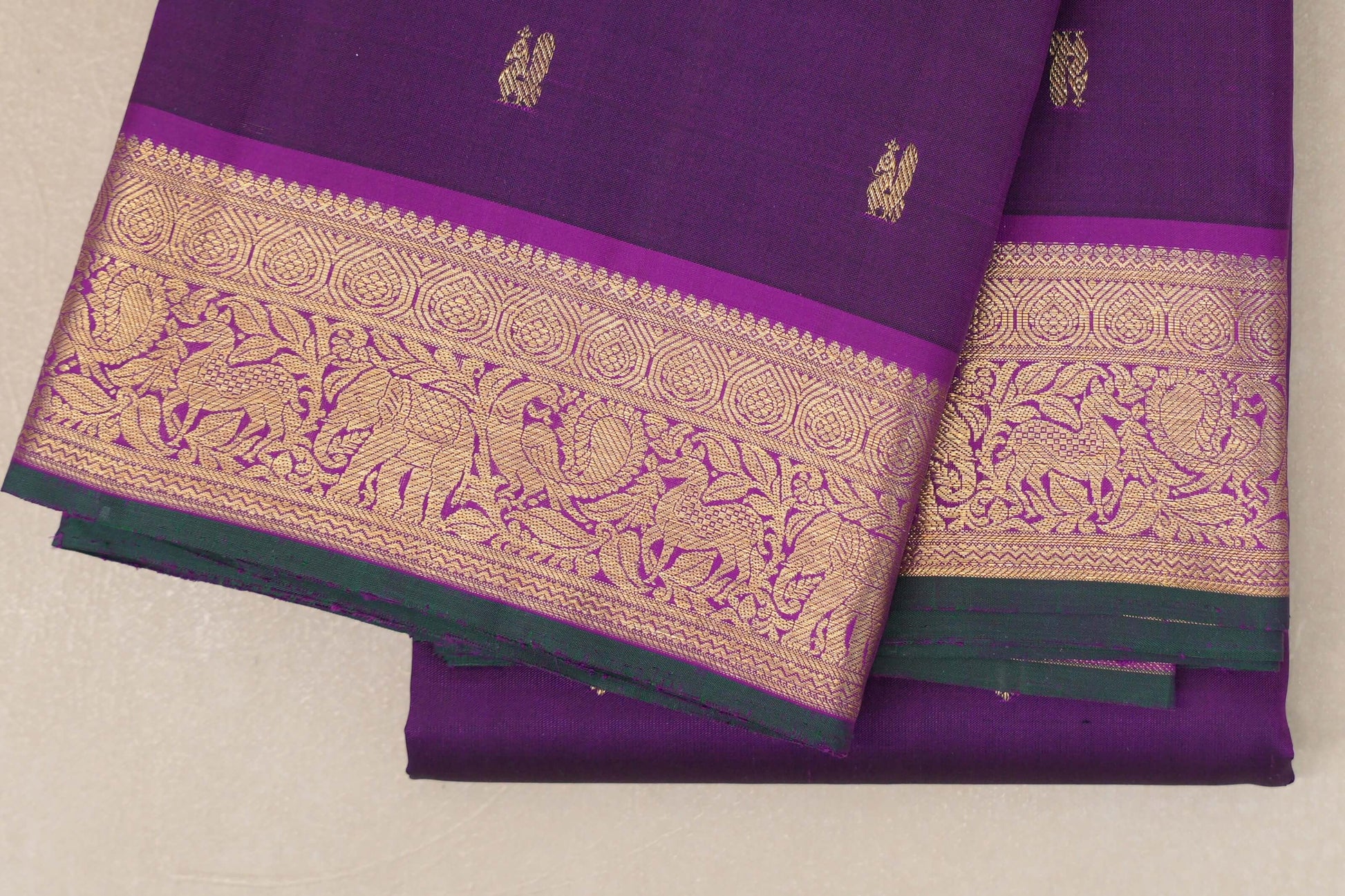 Royal Purple Vintage Kanjivaram Silk Saree  border zoom