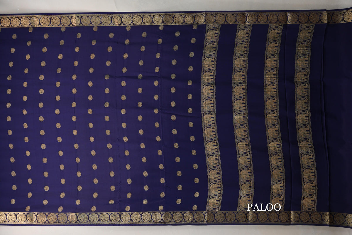 Navy Blue Mysore Silk Saree blouse