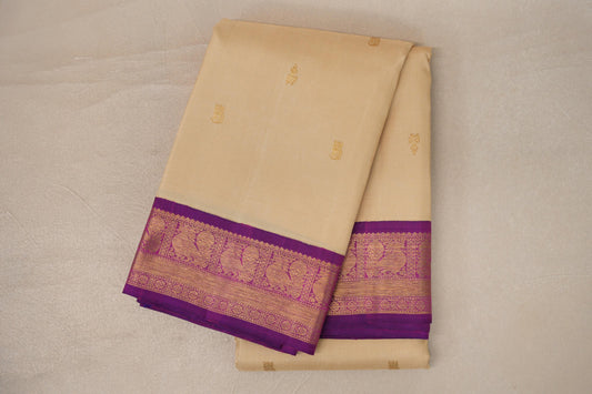 folded Cream Beige Vintage Kanjivaram Silk Saree 