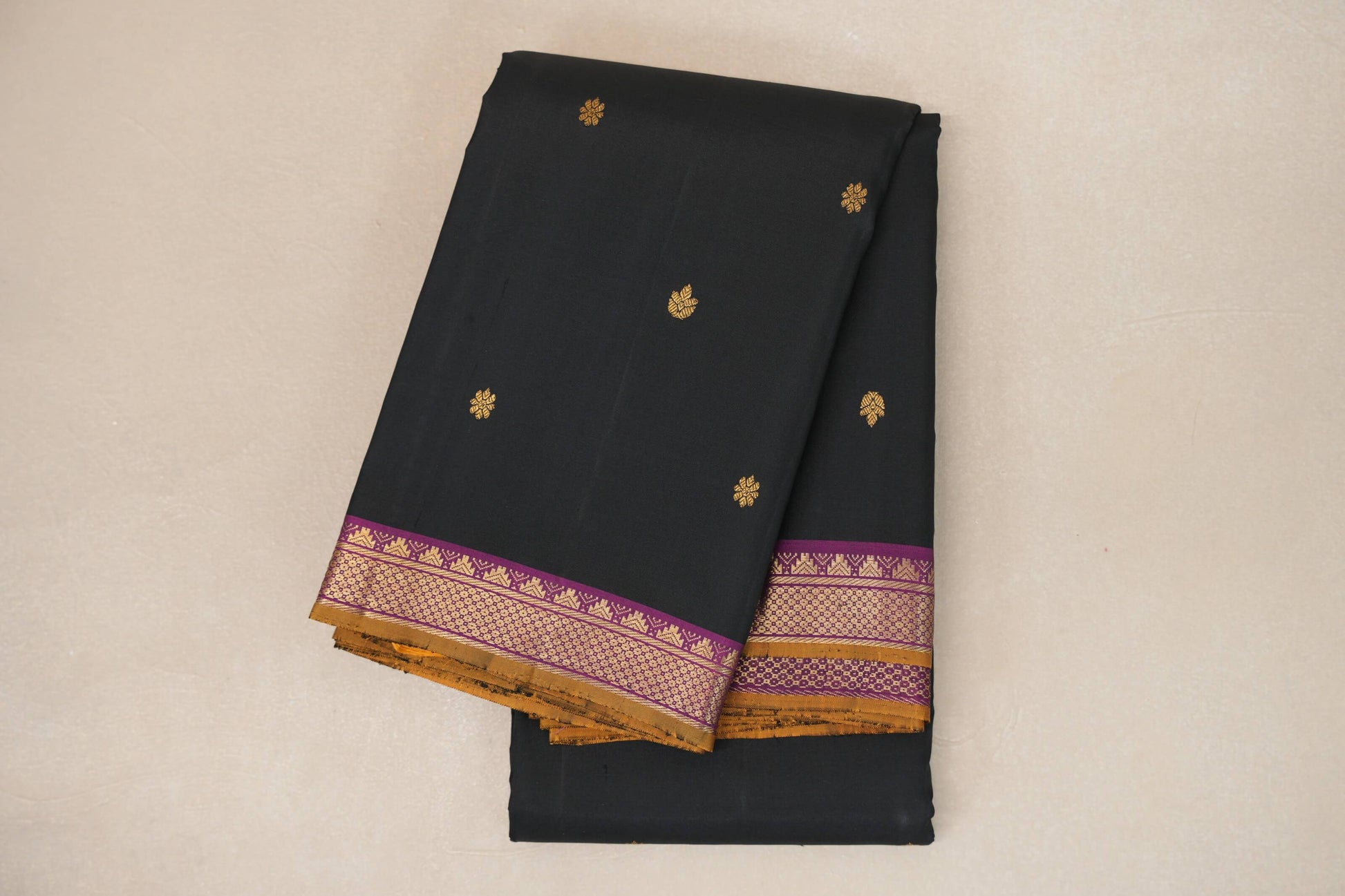 folded Black Vintage Kanjivaram Silk Saree