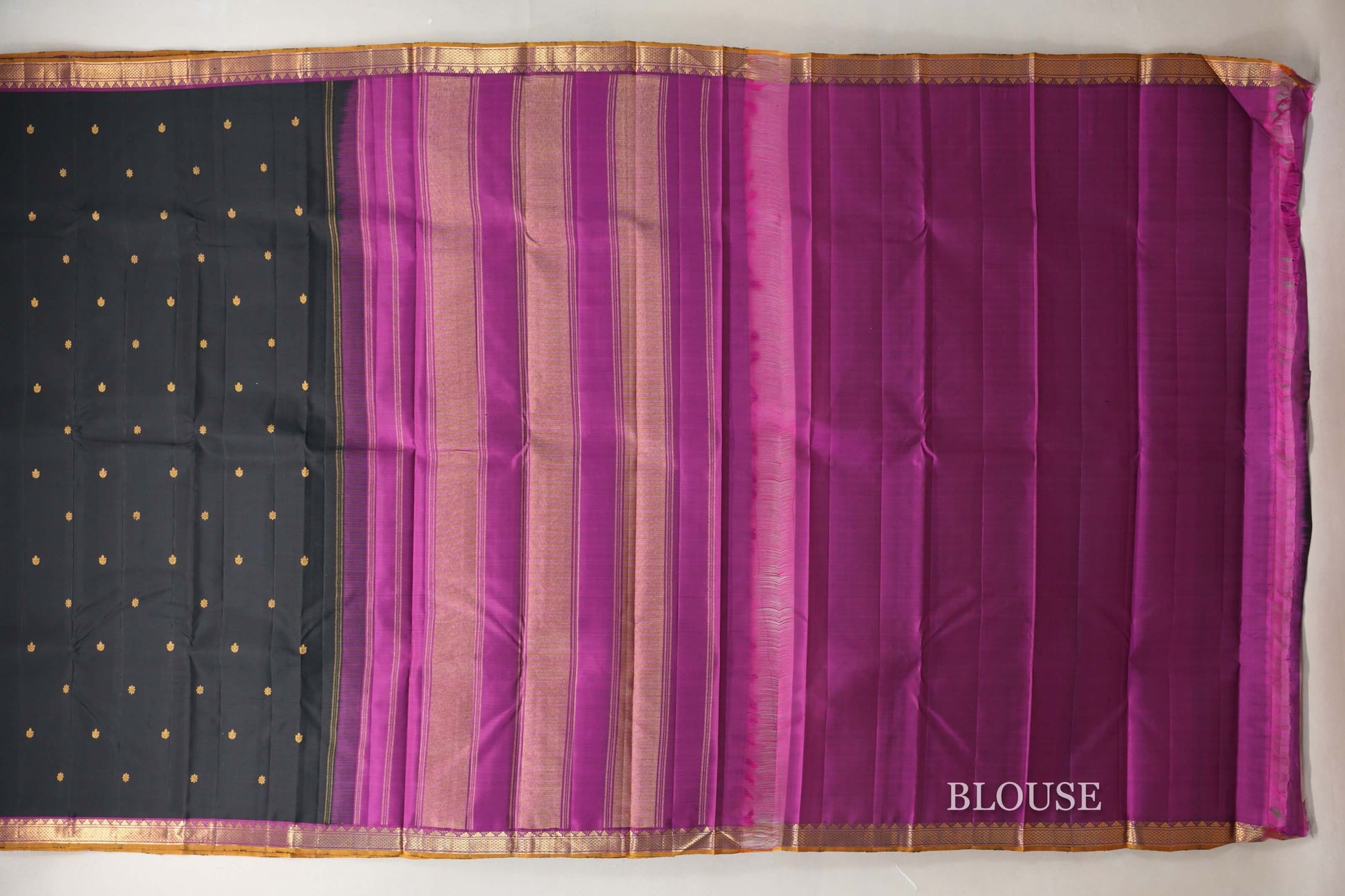 Black Vintage Kanjivaram Silk Saree blouse