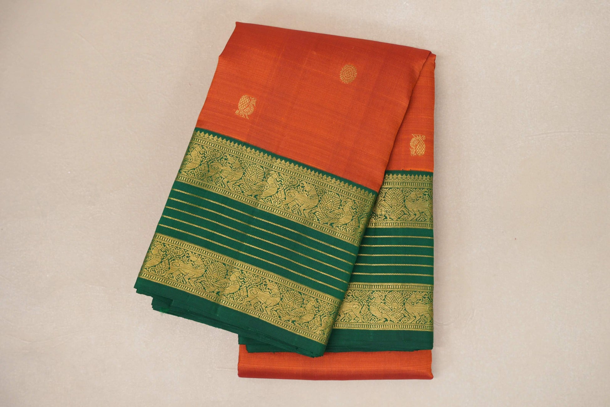 folded Burnt Orange Vintage Kanjivaram Silk Saree