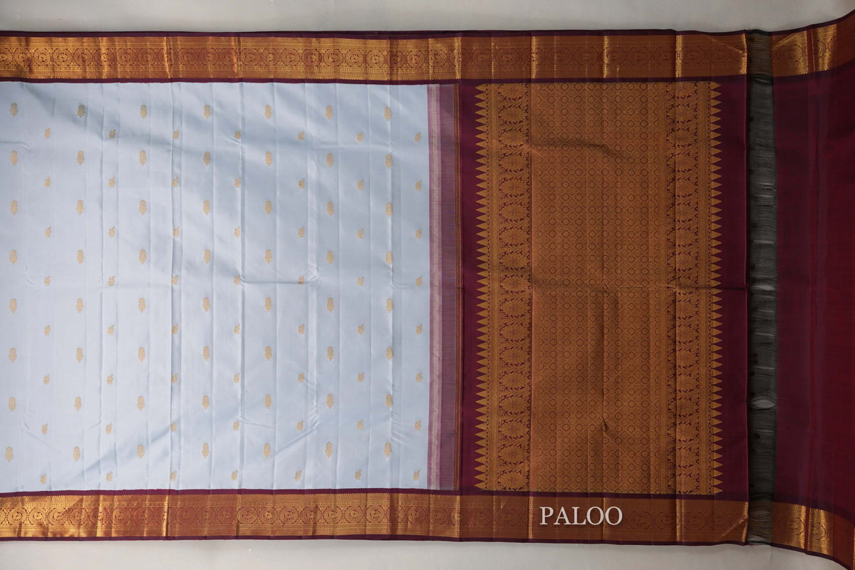 Light Grey Blue with Deep Maroon Borders Vintage Kanjivaram Silk Saree by Shreenivas Silks PSSR0110097