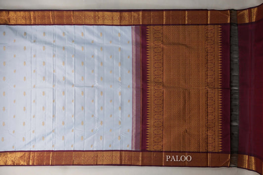 Light Grey Blue Vintage Kanjivaram Silk Saree paloo