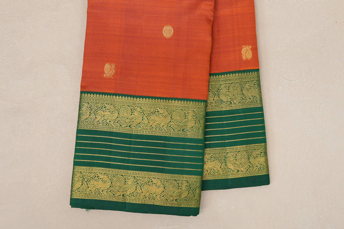 Burnt Orange Vintage Kanjivaram Silk Saree border zoom