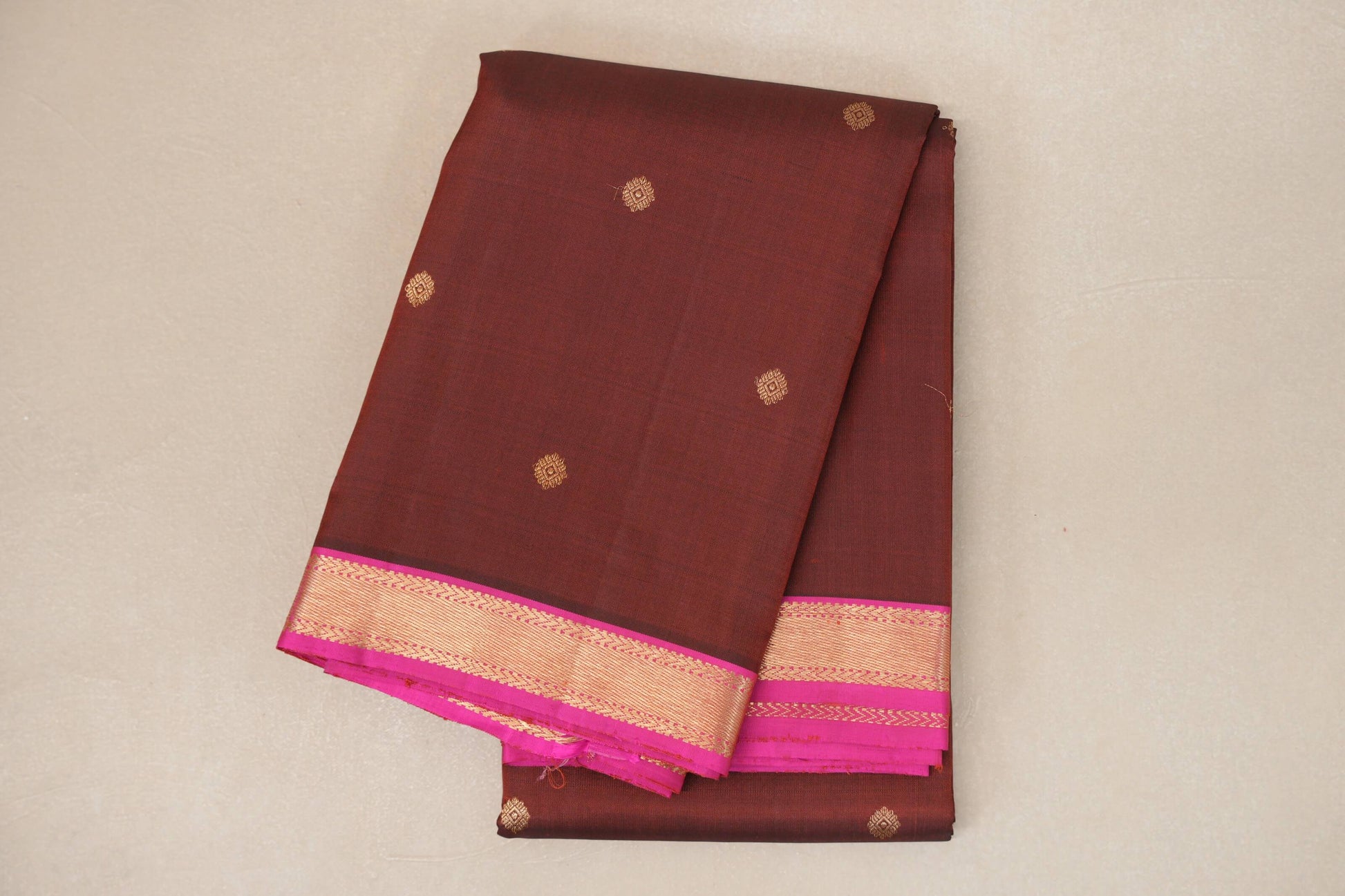 folded Reddish Brown Vintage Kanjivaram Silk Saree