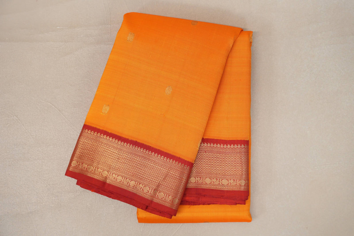 Mango Orange with Deep Red Borders Vintage Kanjivaram Silk Saree by Shreenivas Silks PSSR0110100