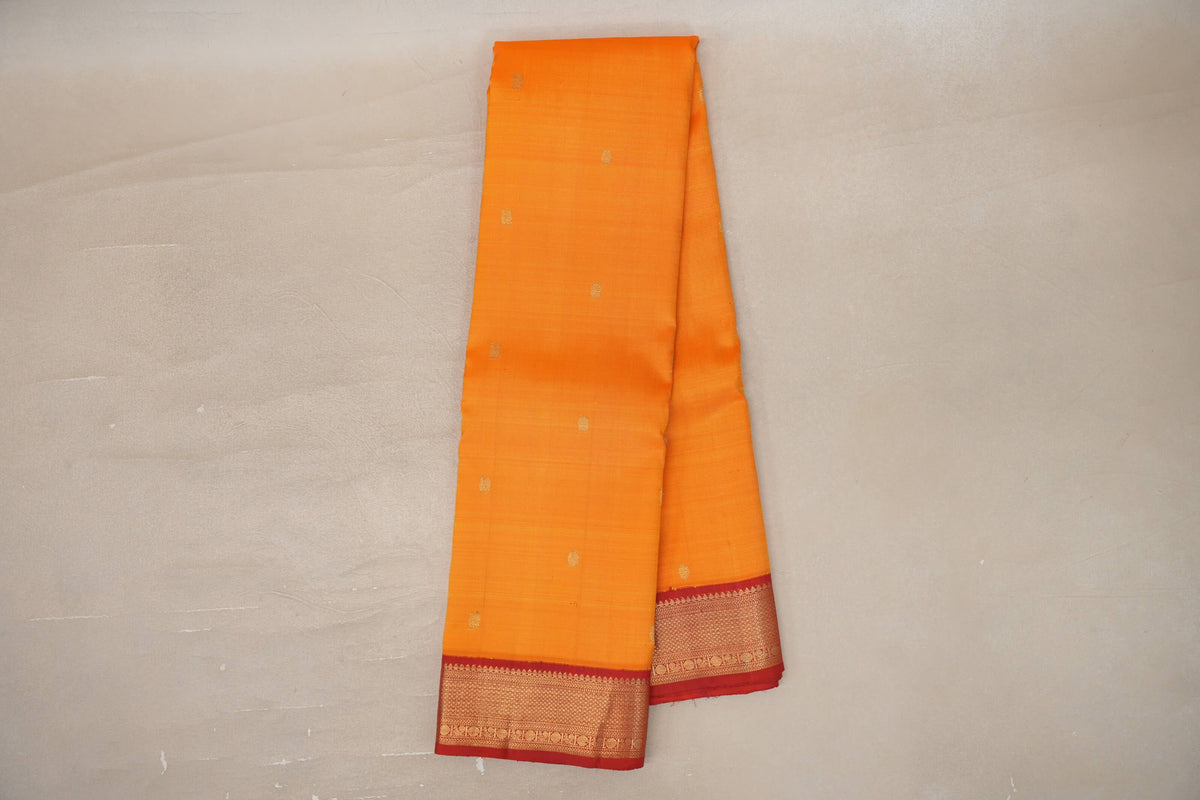 Mango Orange with Deep Red Borders Vintage Kanjivaram Silk Saree by Shreenivas Silks PSSR0110100