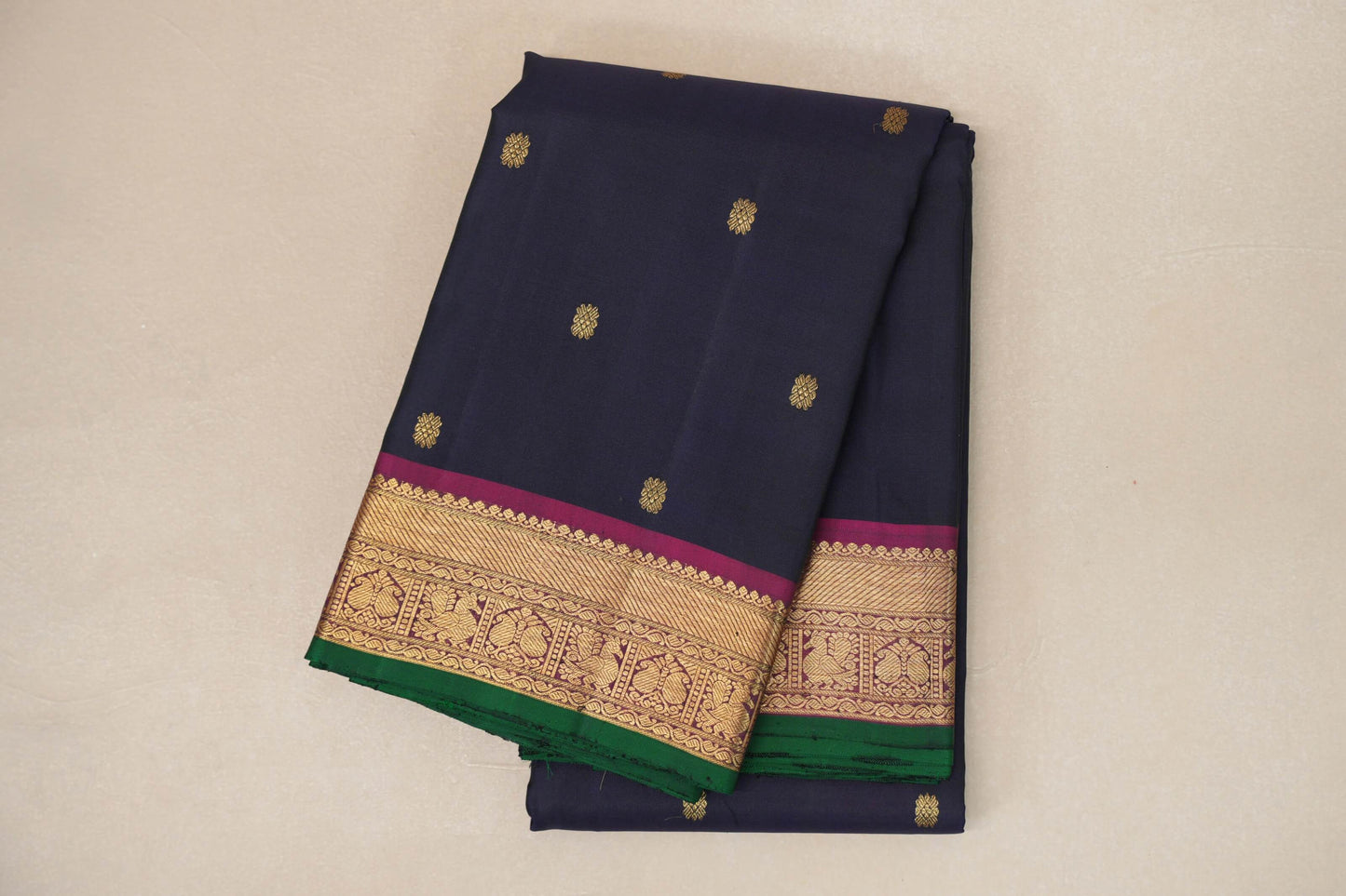 folded Rust Orange Vintage Kanjivaram Silk Saree
