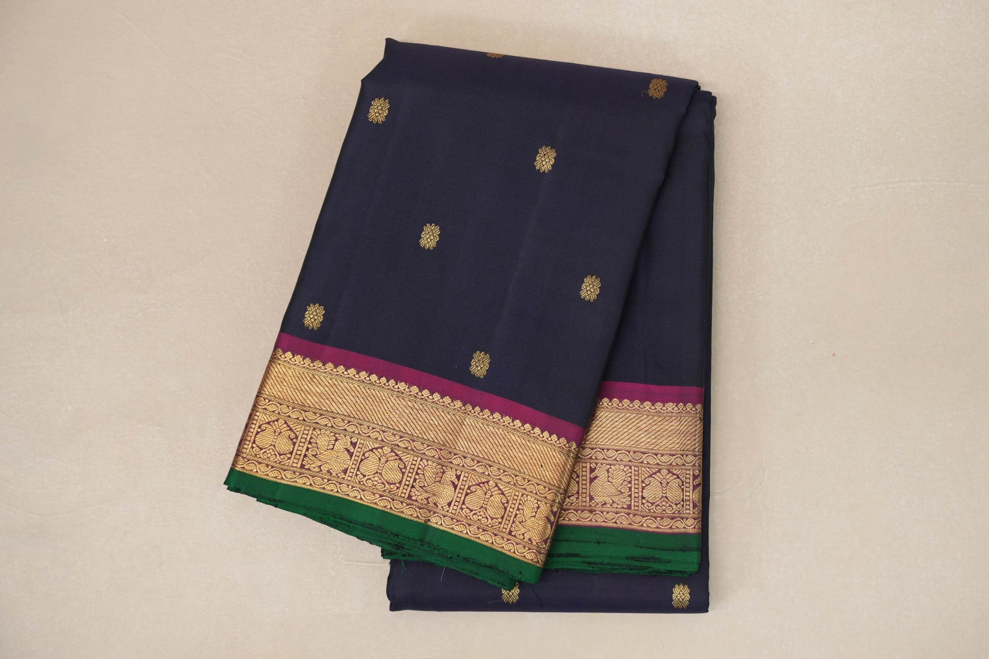 folded Rust Orange Vintage Kanjivaram Silk Saree
