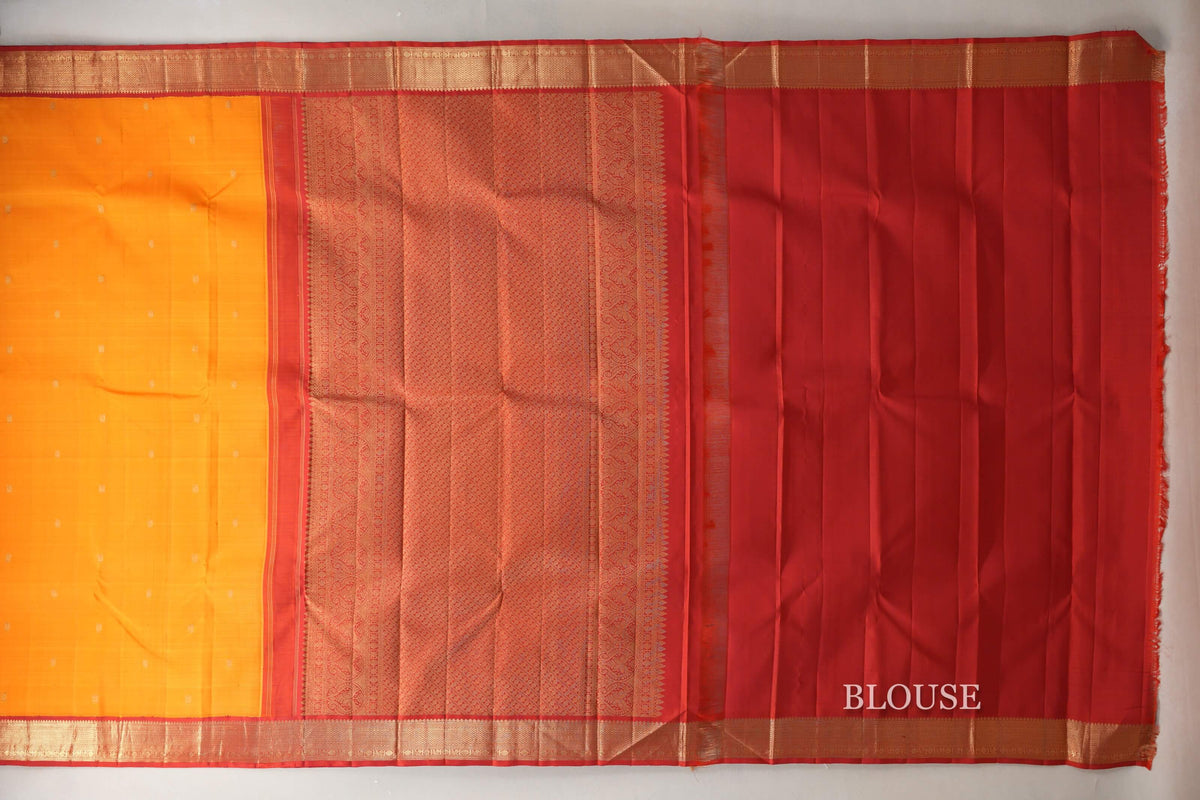 Mango Orange with Deep Red Borders Vintage Kanjivaram Silk Saree by Shreenivas Silks PSSR0110100