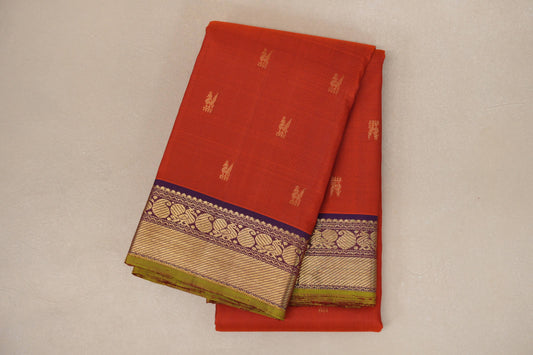 folded Rust Orange Vintage Kanjivaram Silk Saree 