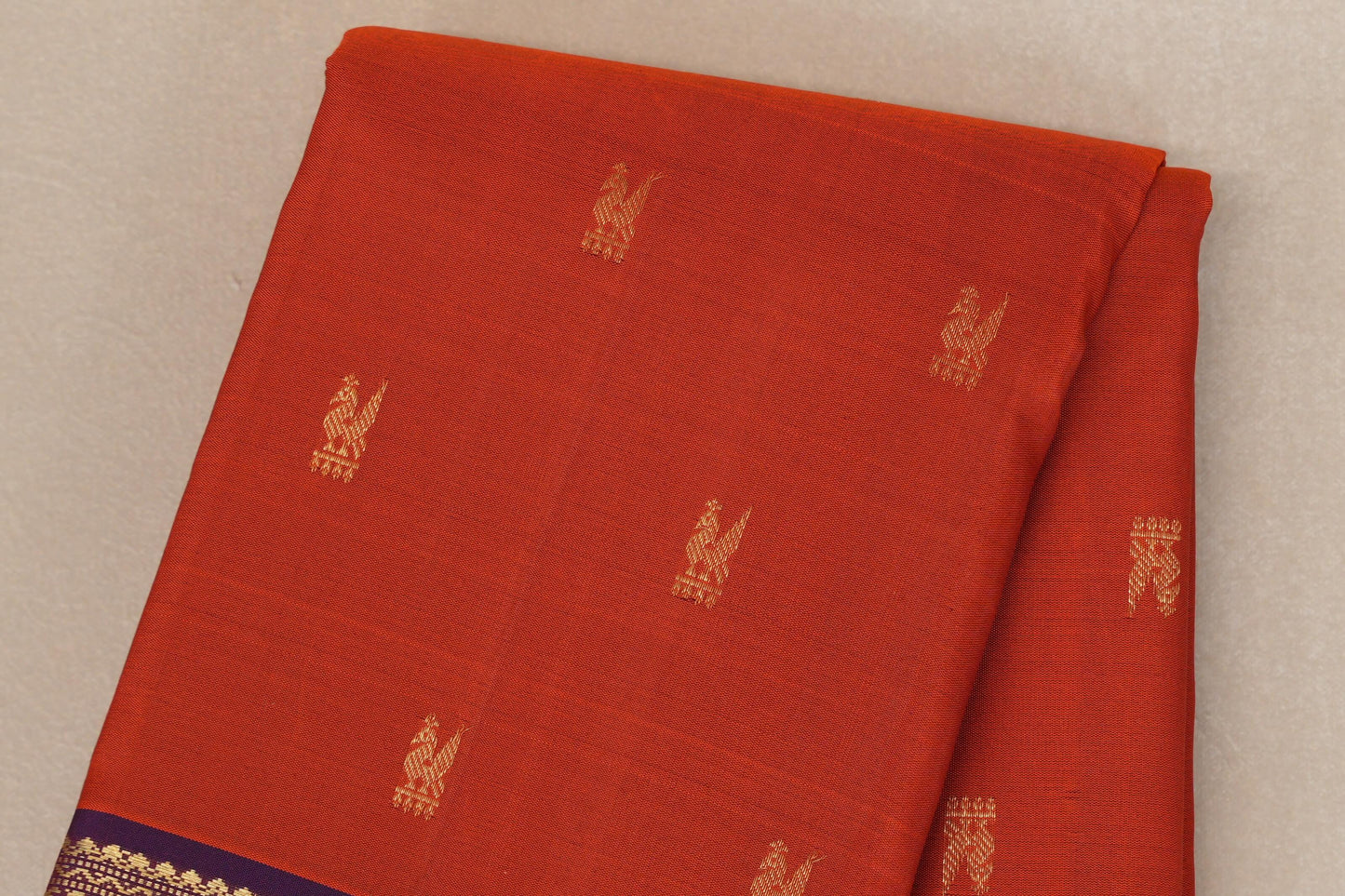 Rust Orange Vintage Kanjivaram Silk Saree body zoom